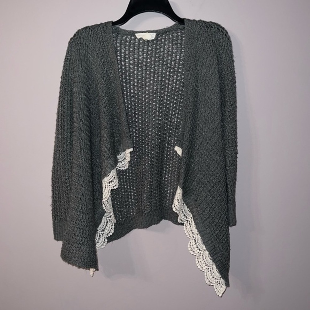 Grey and white outlined knitted cardigan Cloud Chaser kids girl L 12/14